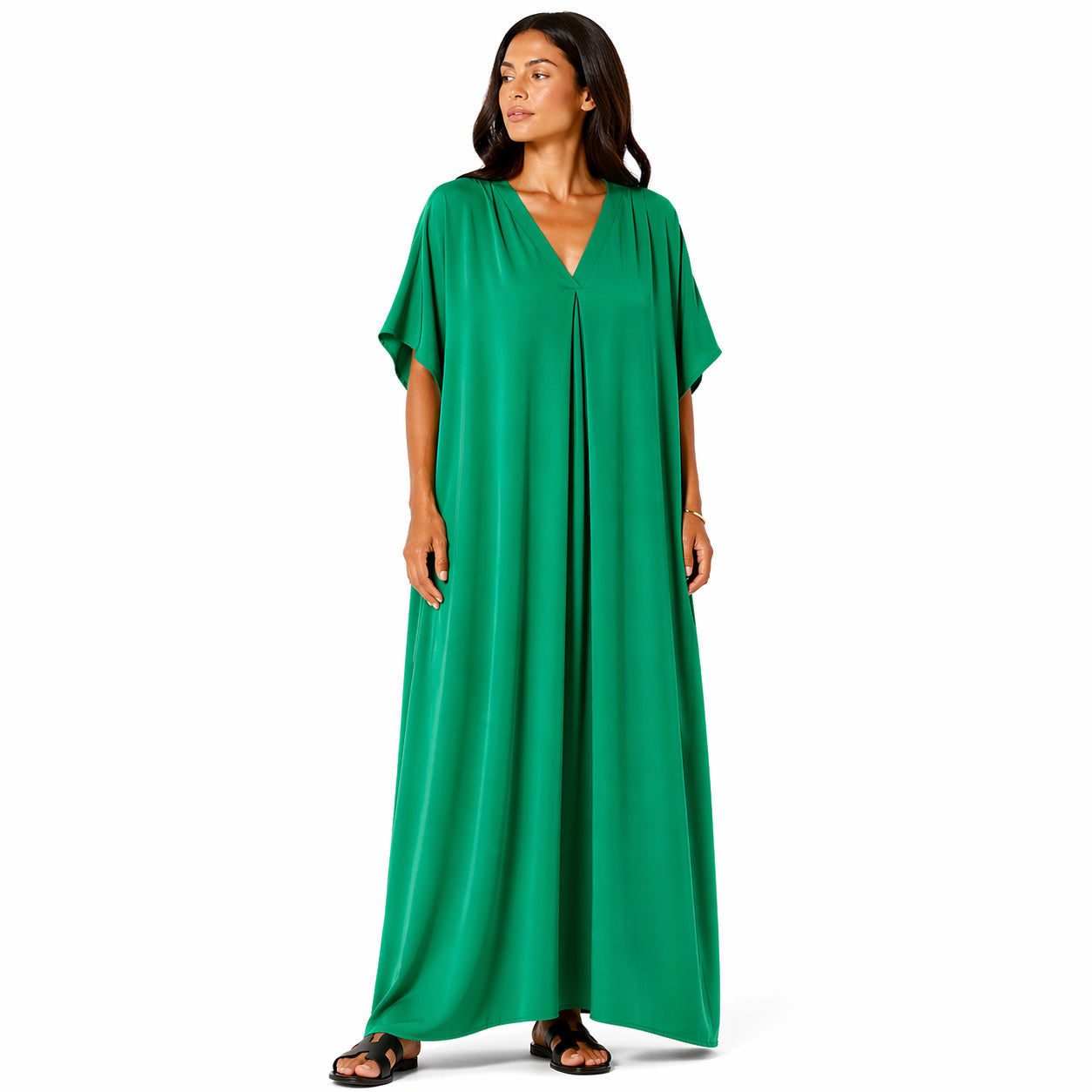 Women's long, flowy, oversized V-neck dress – chic and comfortable for summer.