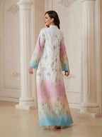Women's V Neck Long Dress, All-Season Loose Fit A-Line Jalabiya, Soft 75D Stretch Fabric, Elegant Arabic Clothing
