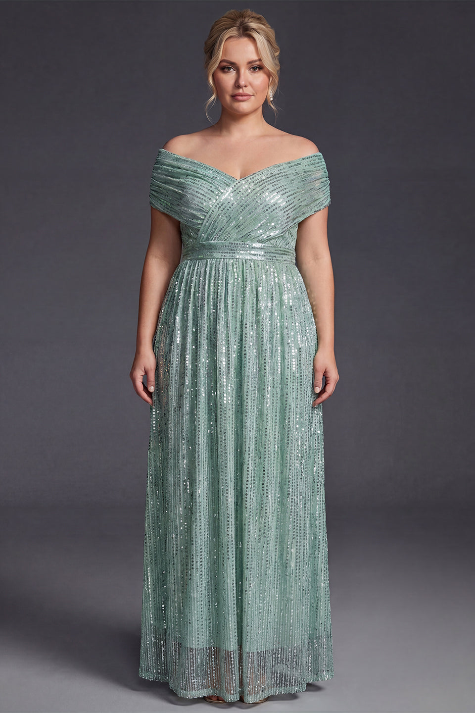 Curveins Plus Size V-Neck Sequin Maxi Dress