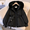 FauxFurMid-LengthHoodedDrawstringParka,WinterWarmThickenedLadiesPufferJackets,FleeceLinedWinterCoatforWomen