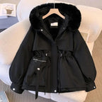 FauxFurMid-LengthHoodedDrawstringParka,WinterWarmThickenedLadiesPufferJackets,FleeceLinedWinterCoatforWomen