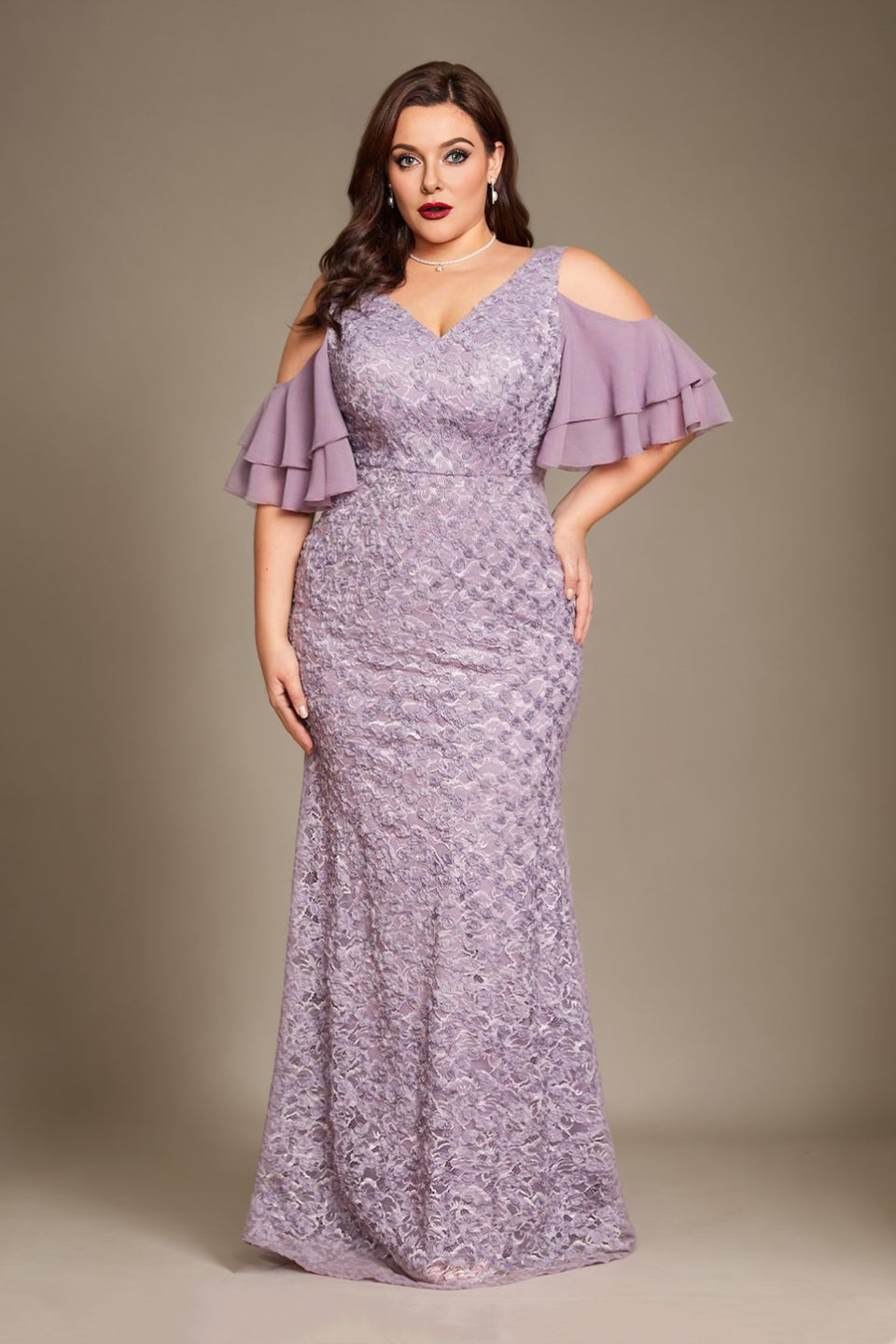 Curveins Plus Size V-Neck Long Mermaid Bodycon Maxi Dress