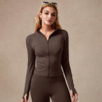 Women's Full Zip Long Sleeved Sports Jacket Slim Fit Quick Dry Stretch Fabric with Thumb Holes for Running Yoga Gym Workout Outfits Activewear