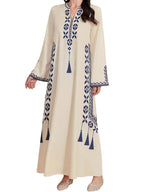Women's Digital Print Dress, Middle Eastern Style Woven Fabric Long Sleeve A-Line Dress, Fitted Casual Fashion for Spring & Fall Seasons, Womenswear