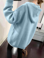 Women's Cartoon Face Print Drop Shoulder Hooded Sweater, Fashion Casual Long Sleeve Drawstring Hooded Sweater for Daily Holiday Outdoor Wear, Women Knitwear for Fall & Winter, Sweaters for Women