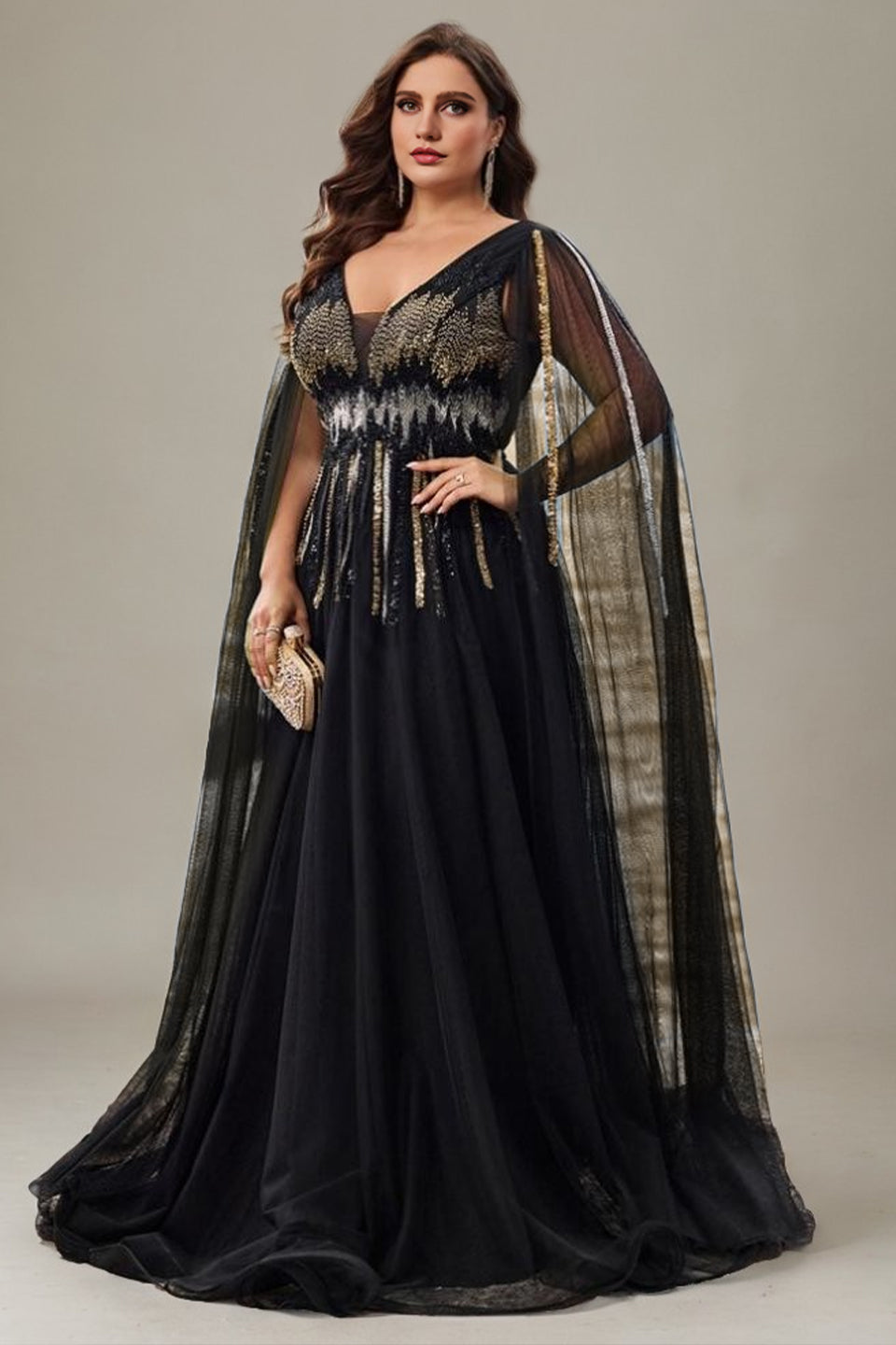 Curveins Plus Size V-Neck Waist-Defining Sequin Maxi Dress