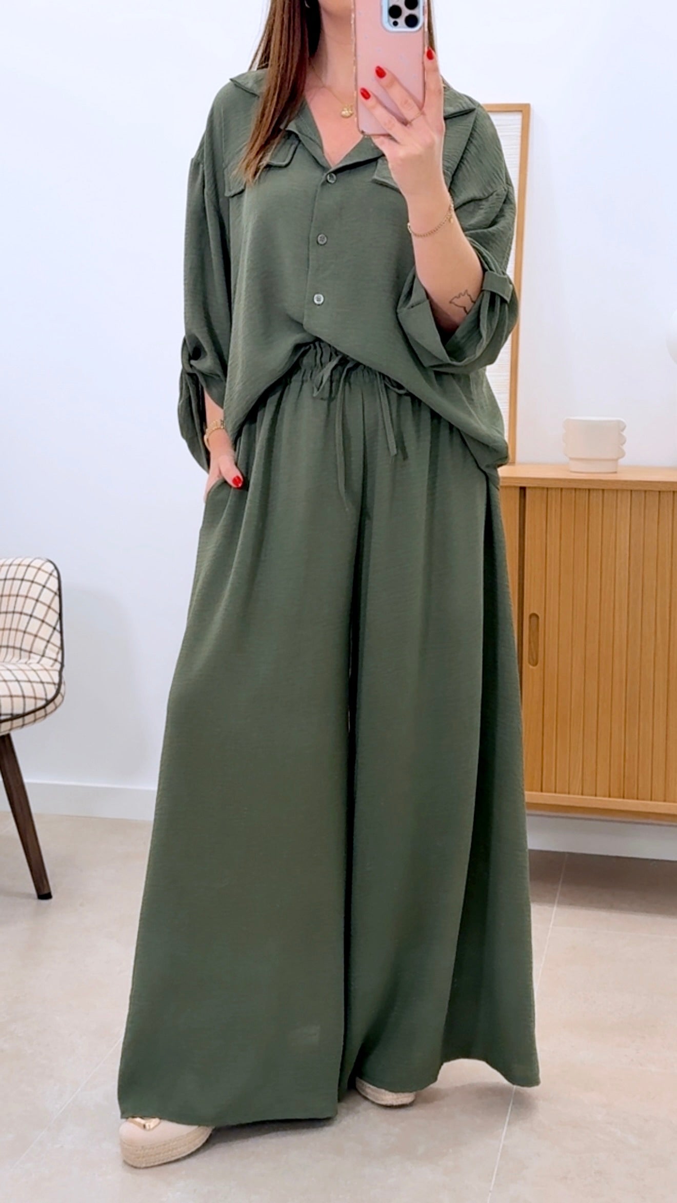 CONJUNTO CAMISA + PANTALÓN ANCHO LISO