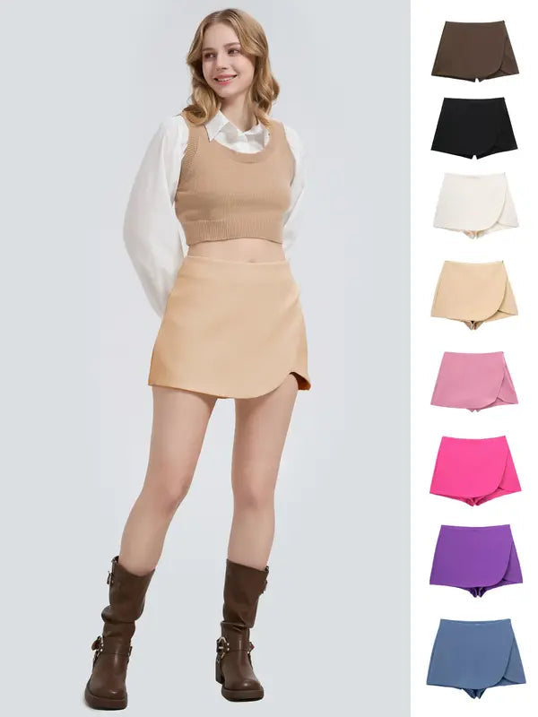 Women's Casual Shorts Skirts, High Waist with Side Zip, Comfortable & Stylish, Perfect for Daily Wear, Ladies Fashion