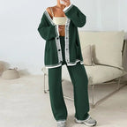 Women's 2 Piece Set Winter Knit Outfits Matching Loungewear Long Sleeve V Neck Cardigan Sweaters Wide Leg Pants Tracksuits