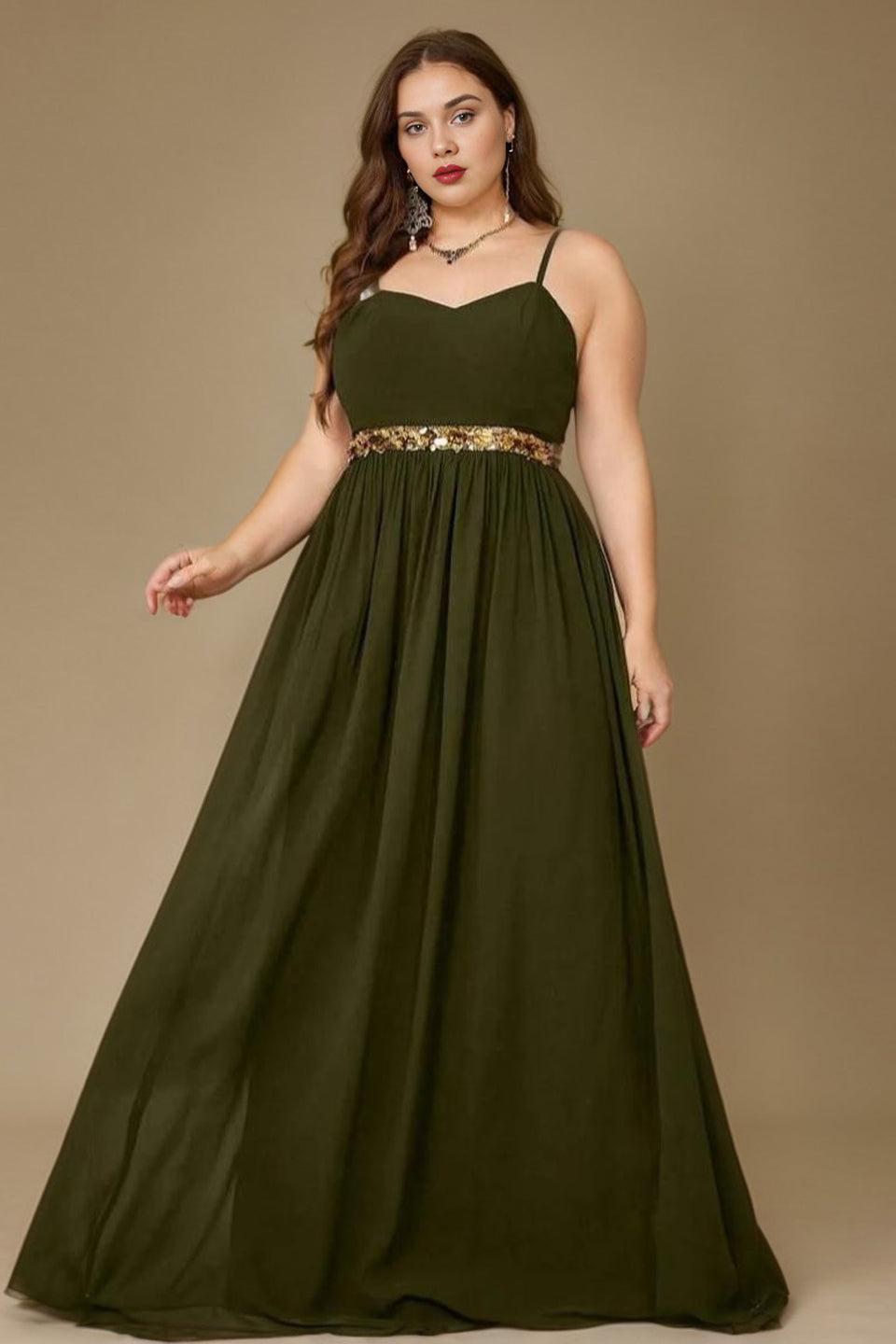 Curveins Plus Size V Neck Ruched Waist Maxi Dress with Cape Sleeve