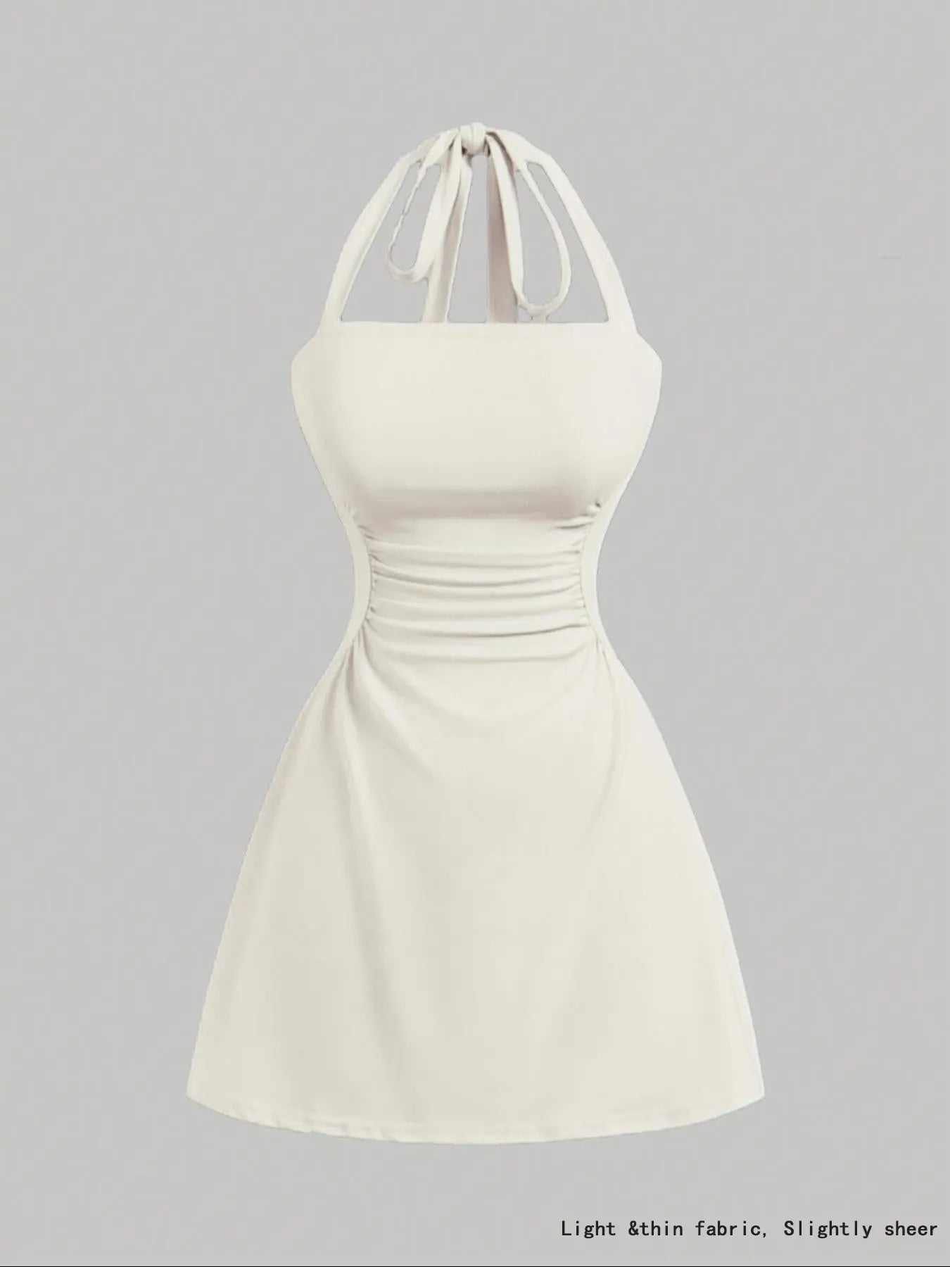 Women's Plain Ruched Tie Back Halter Neck Dress