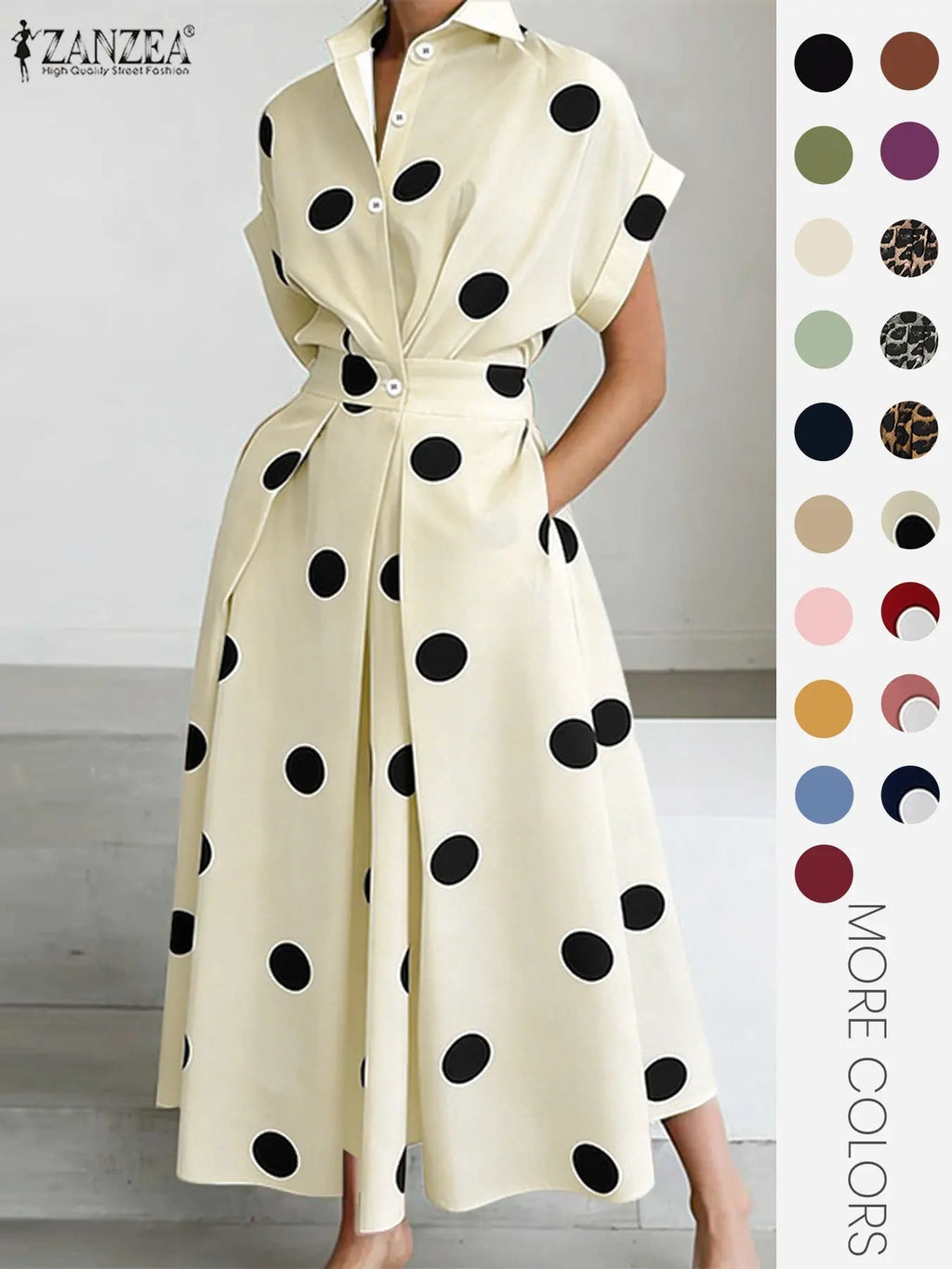 Women's Solid Color Collared Dress, Casual Short Sleeve  Dress for Summer, Ladies Clothes for Daily Wear