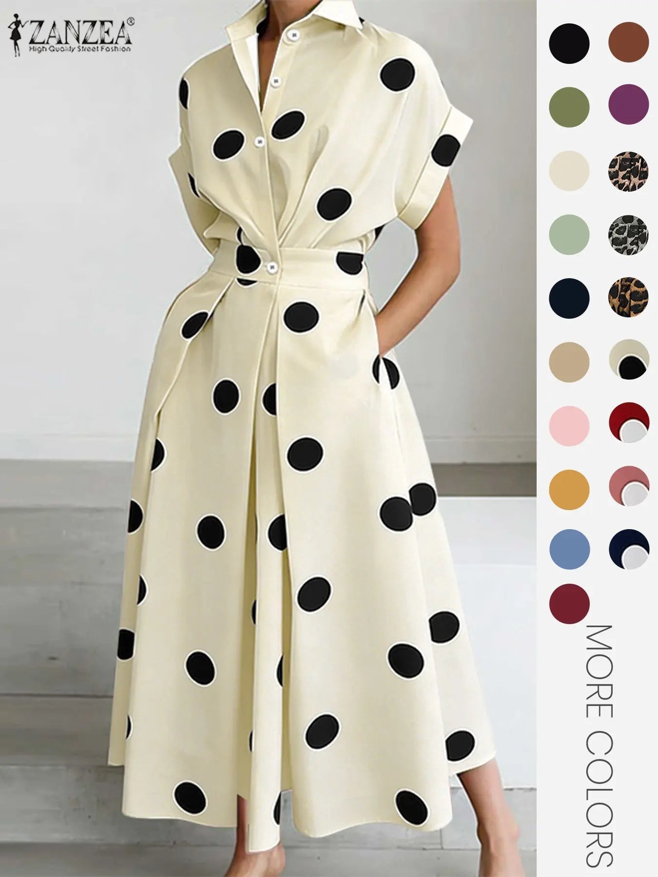Women's Solid Color Collared Dress, Casual Short Sleeve  Dress for Summer, Ladies Clothes for Daily Wear
