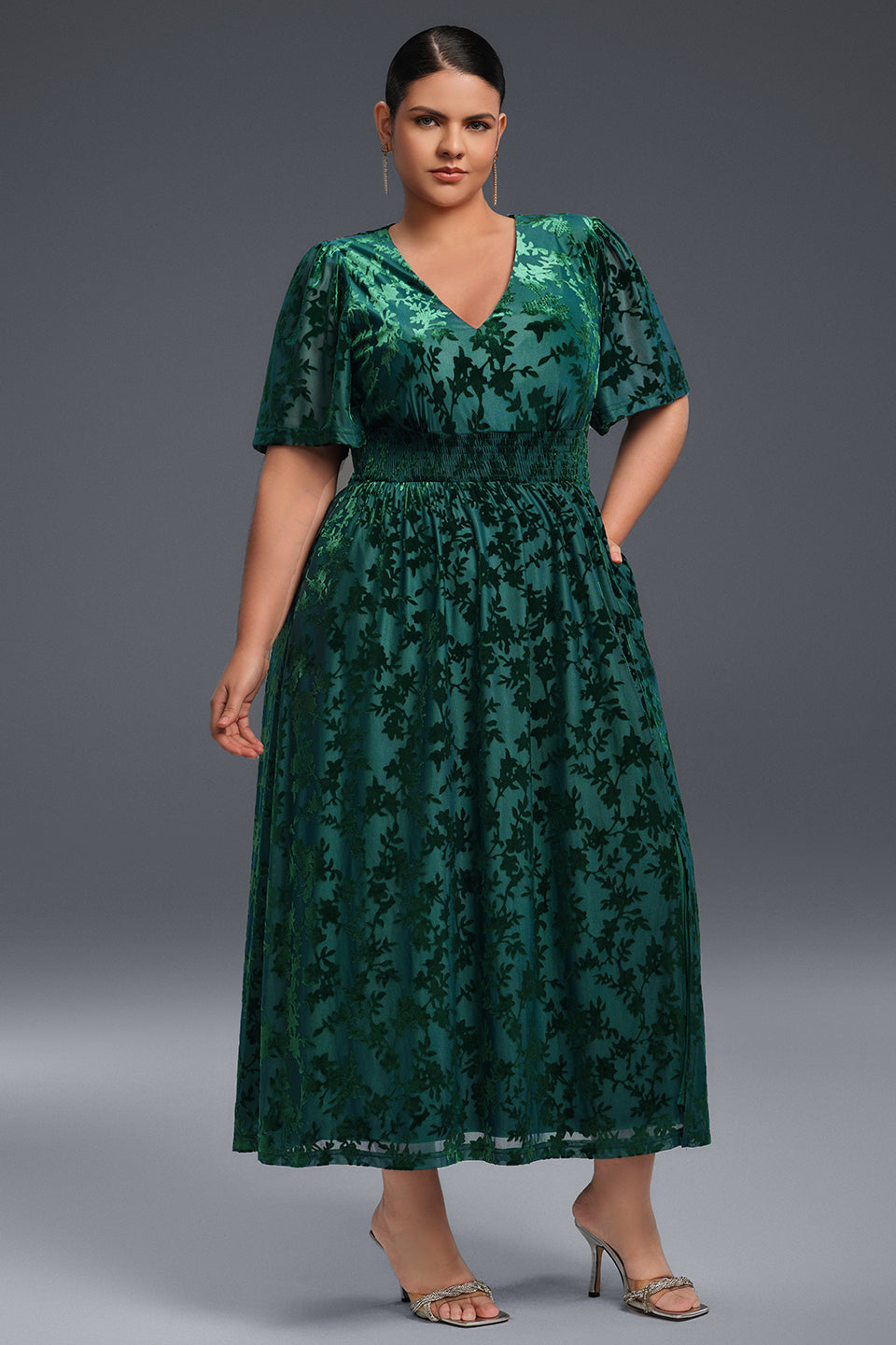 Curveins Plus Size Mauve Velvet Floral Maxi Dress