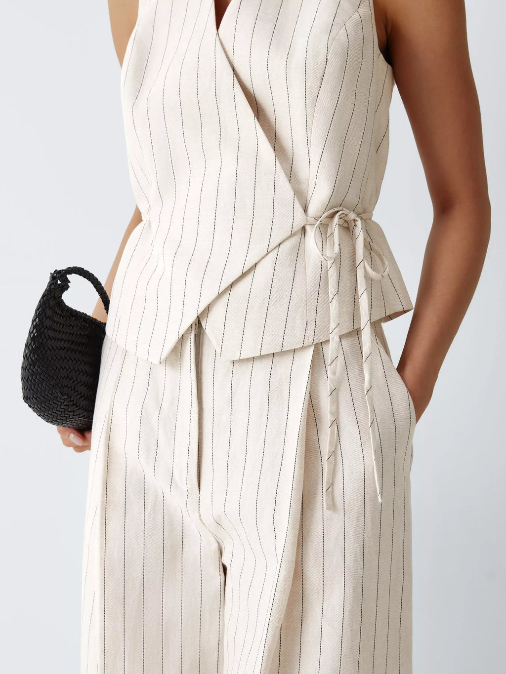 Women's 2-Piece Set (Striped or Solid Sleeveless Tank Top & High-Waisted Wide-Leg Trousers)