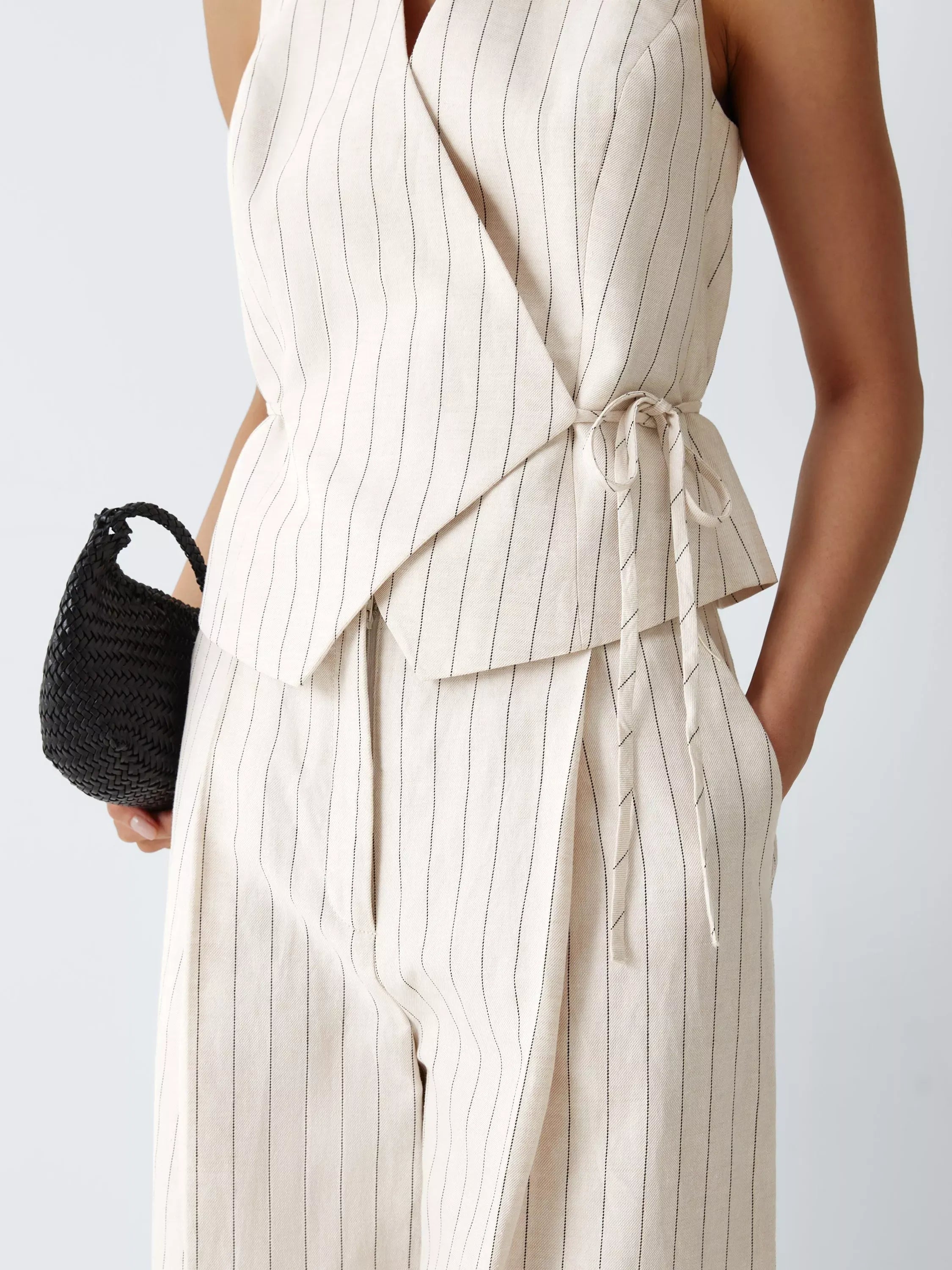 Women's 2-Piece Set (Striped or Solid Sleeveless Tank Top & High-Waisted Wide-Leg Trousers)