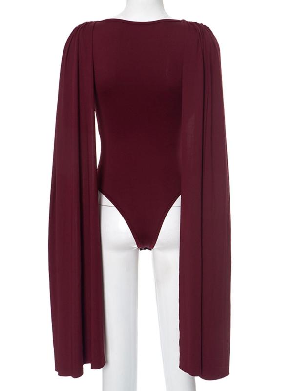 Women's Solid Color Bodysuit, Fashion Minimalist  Casual Cowl Neck Bodycon Bodysuit for Nightlife, Women's Clothes for Summer, Womenswear