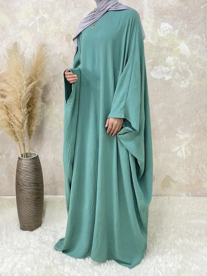 [Plus Size] Women's Solid Color Abaya, Modest Round Neck Long Sleeve Dress for Daily Wear, Ladies Islamic Clothing for All Seasons