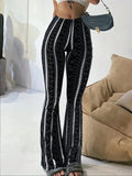 Women's Geometric Print Flared-Leg Knit Fitted Pants, Summer Casual Comfy Chic Trousers for Daily Wear, Ladies Bottoms for All Seasons