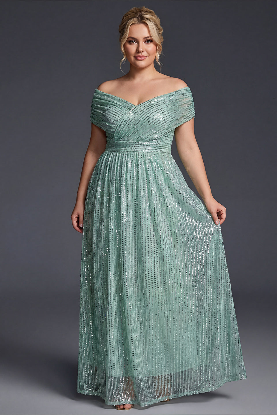 Curveins Plus Size V-Neck Sequin Maxi Dress