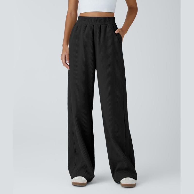 High Waisted Side Pocket Straight Leg Mop Corduroy Casual Pants