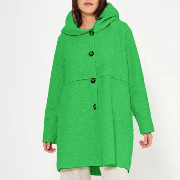 Women's autumn/winter hooded button-up coat, stylish and versatile, suitable for various occasions.