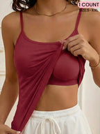 Women's lightweight 2-in-1 summer tank top featuring built-in bra cups