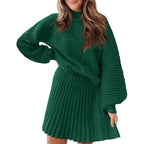 Women's 2 Piece Outfits 2025 Long Sleeve Mock Neck Ribbed Sweaters And Mini Skirt Two Piece Sets