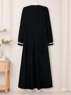 Women's Fashion Long Sleeve Round Neck Solid Color Casual Dress, Elegant Lace Trim Robe Style, Perfect for Daily Wear & Special Occasions