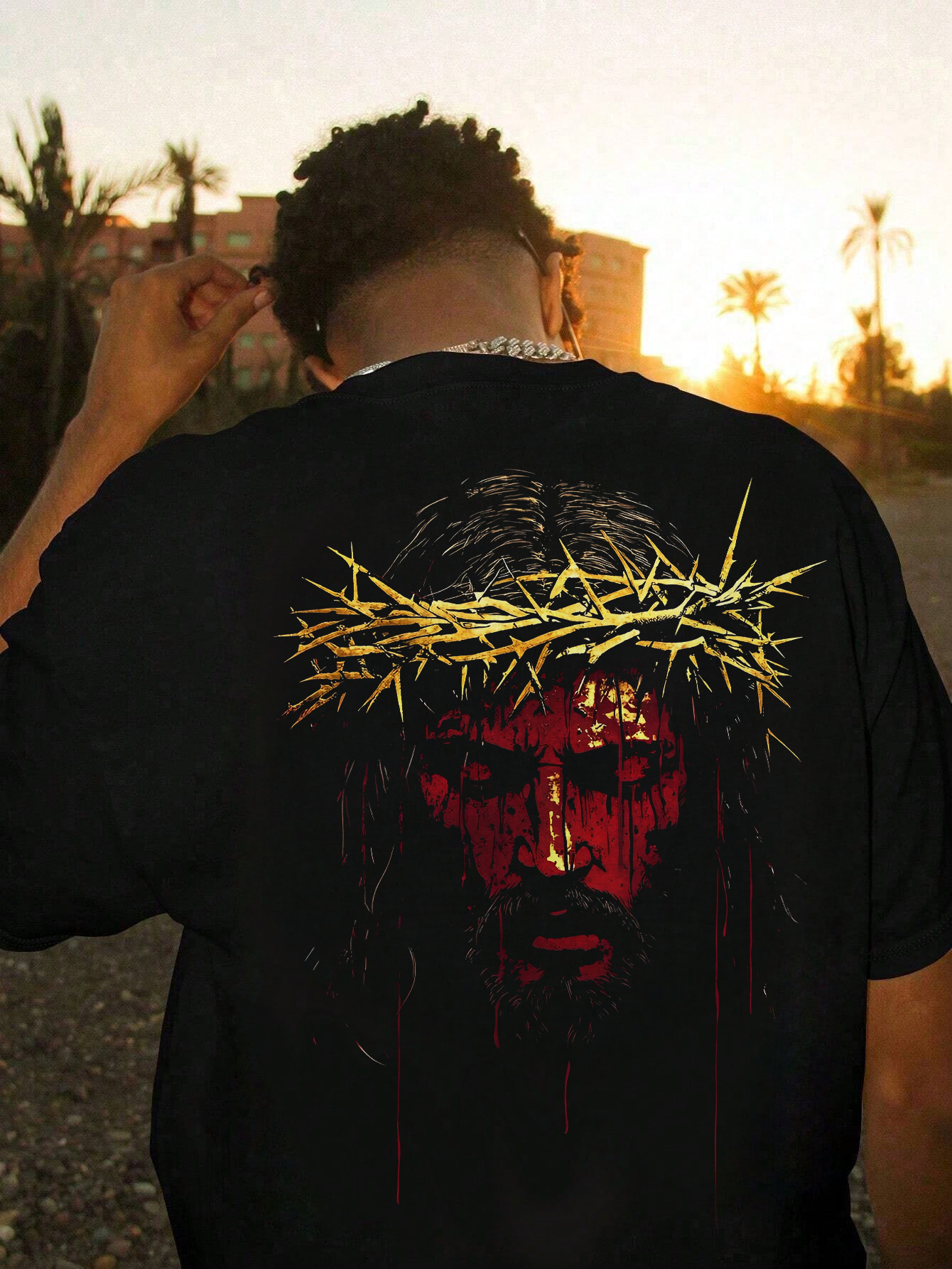 Jesus Golden Crown Of Thorns Printed Pattern T-shirt
