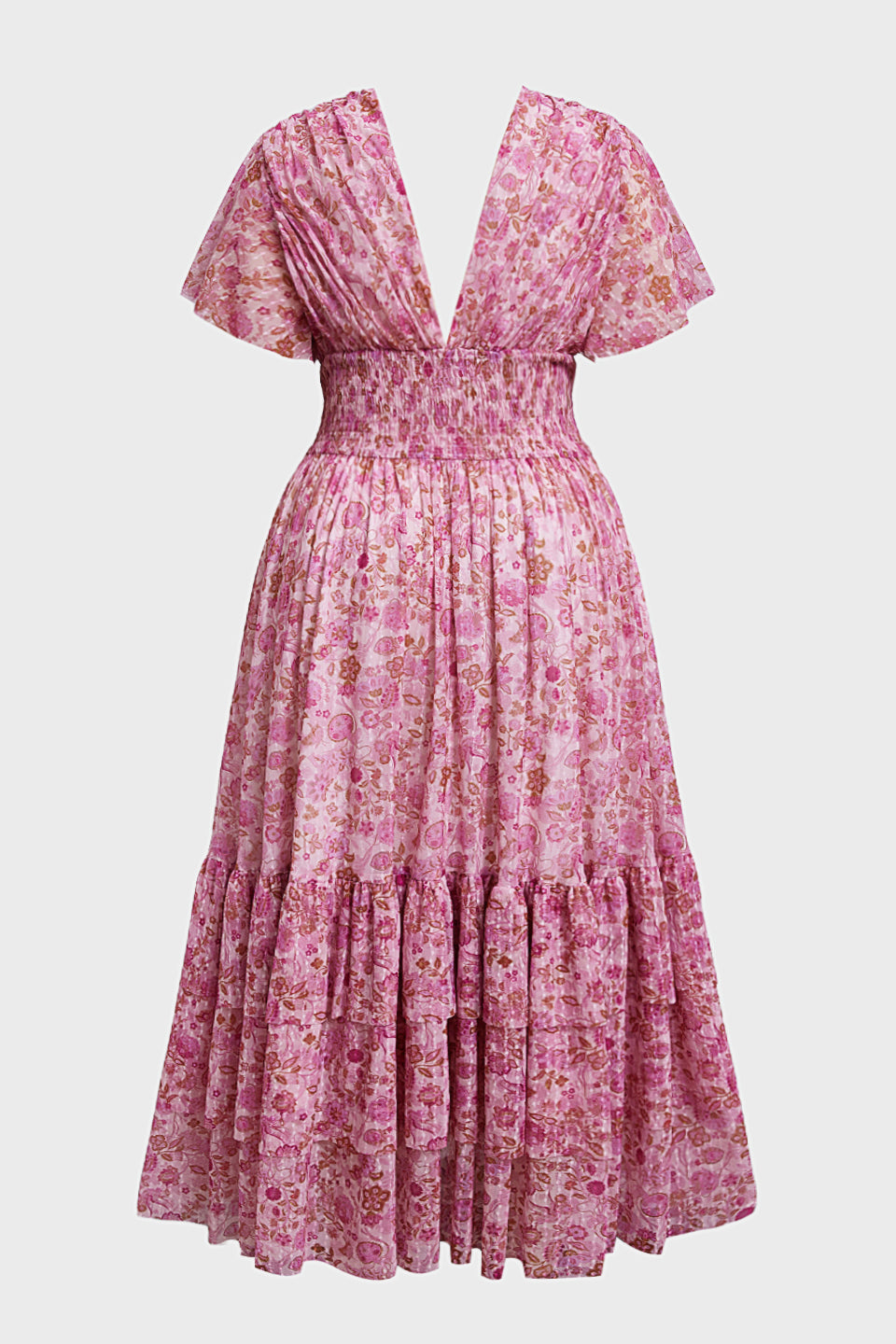 Curveins Plus Size  Floral Smocked Waist Ruffle Sleeve Maxi Dress