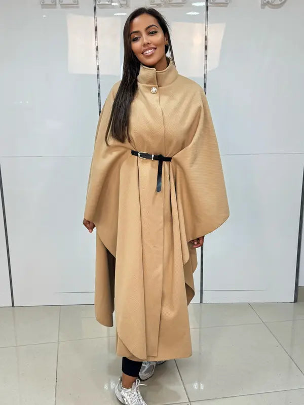 Long coat with a belted cape