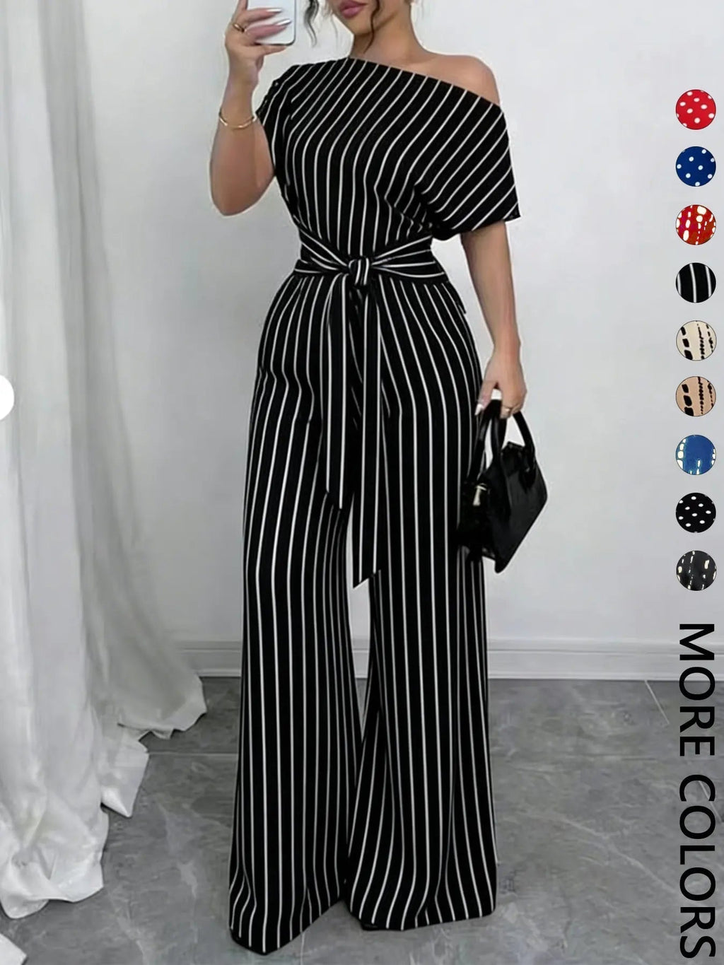 Women's All Over Print Tie Front   Jumpsuit, Casual Asymmetrical Neck   Jumpsuit for Spring & Fall, Women's Clothes for Daily Wear
