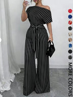 Women's All Over Print Tie Front   Jumpsuit, Casual Asymmetrical Neck   Jumpsuit for Spring & Fall, Women's Clothes for Daily Wear