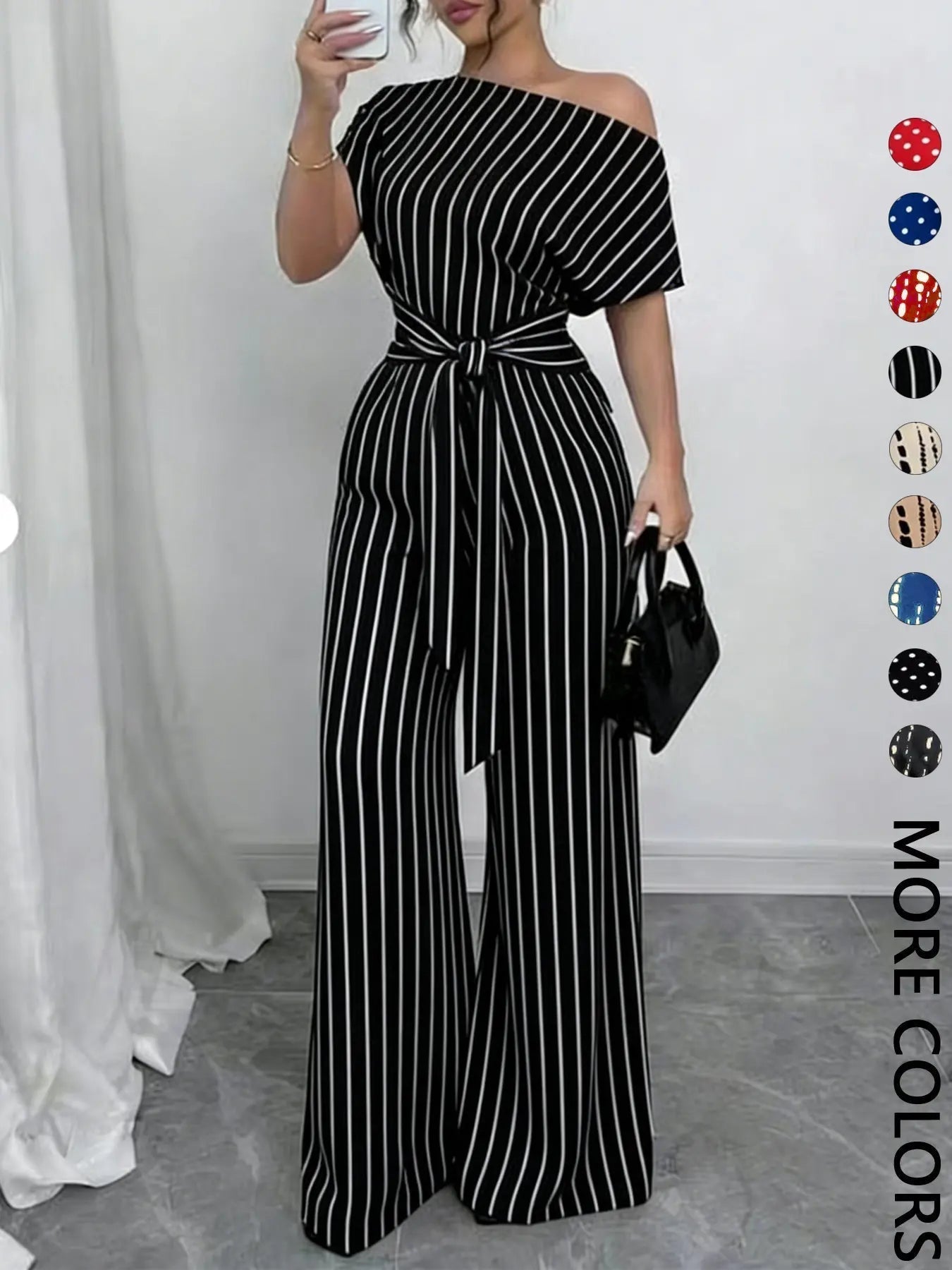 Women's All Over Print Tie Front   Jumpsuit, Casual Asymmetrical Neck   Jumpsuit for Spring & Fall, Women's Clothes for Daily Wear