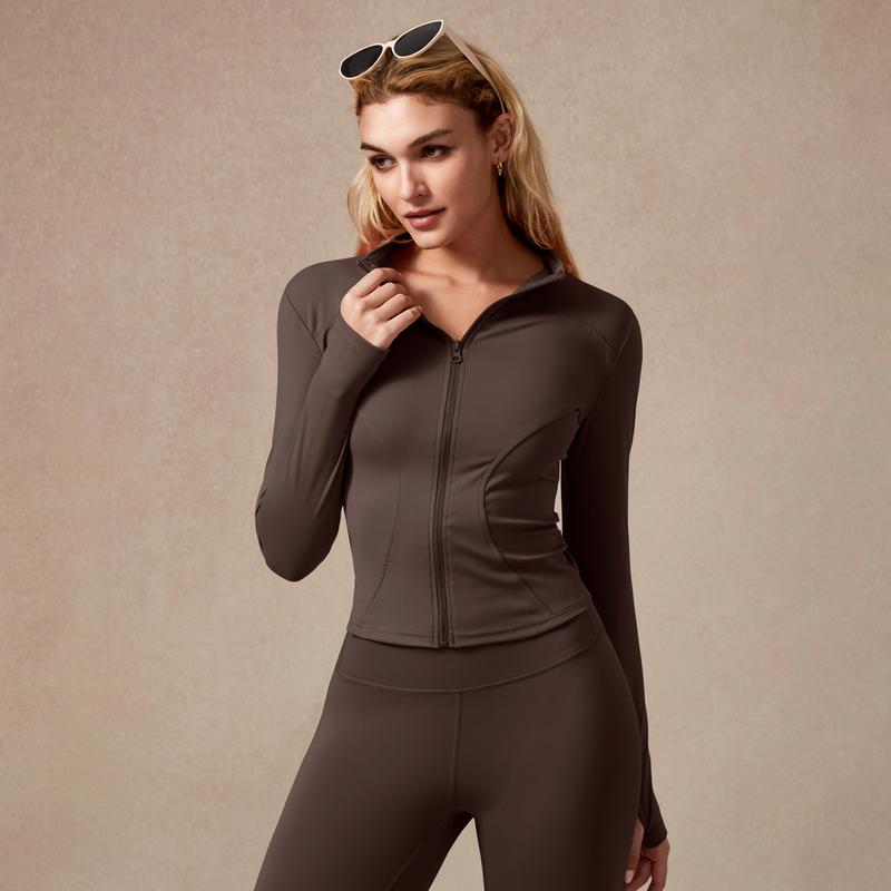 Women's Full Zip Long Sleeved Sports Jacket Slim Fit Quick Dry Stretch Fabric with Thumb Holes for Running Yoga Gym Workout Outfits Activewear