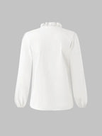 Women's Elegant V Neck Blouse with Ruffles, Loose-Fit Woven Shirt for All Seasons, Plain Pattern Casual Top for Office Wear