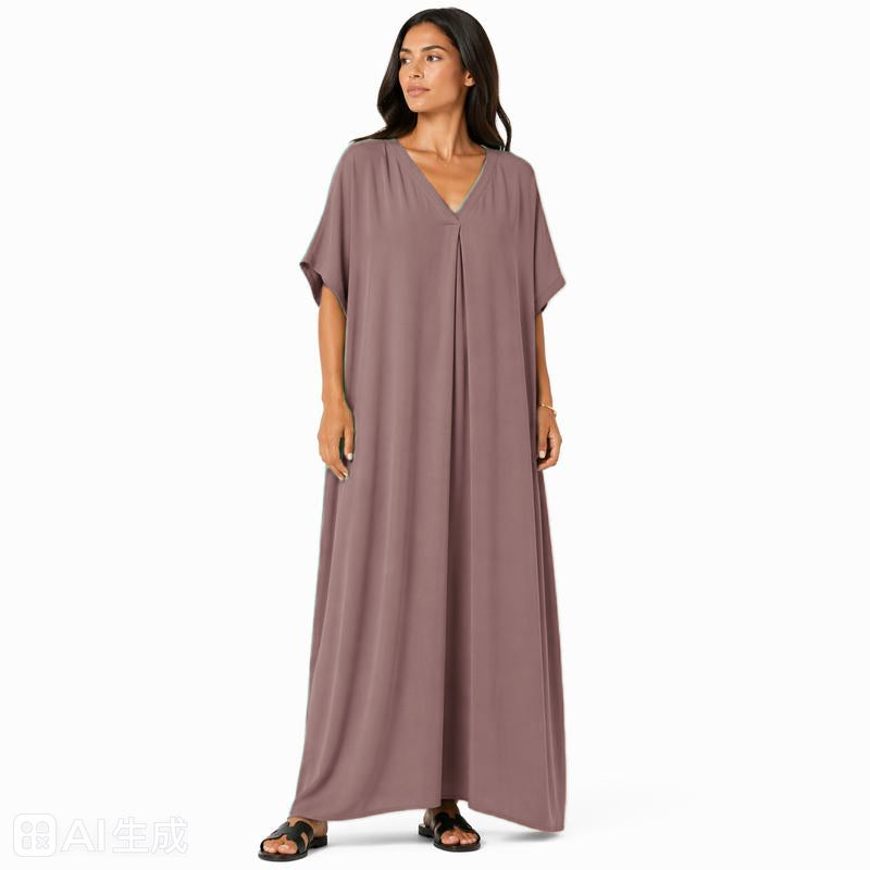 Women's oversized flowy V-neck maxi dress, chic and comfortable for summer, in a light and soft fabric for all occasions
