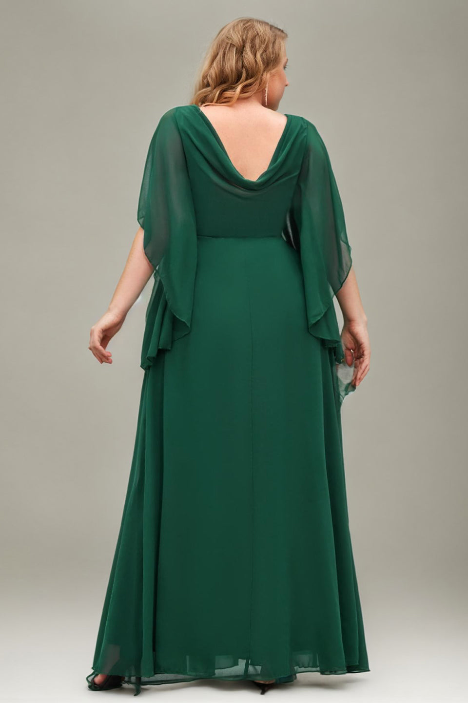 Curveins Plus Size V Neck Batwing Sleeve Chiffon Maxi Dress Elegant Flowing Fit