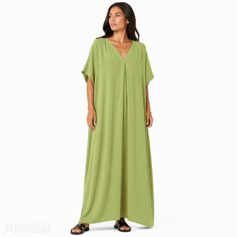Women's oversized flowy V-neck maxi dress, chic and comfortable for summer, in a light and soft fabric for all occasions