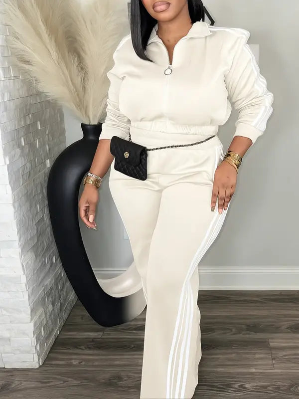 Women's Tracksuit Set, Casual Long Sleeve Zip Up Jacket & Pants Set for Spring & Fall, Women's Clothes for Daily Wear