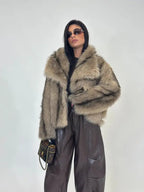 Women's Solid Color Faux Fur Fuzzy Jacket, Casual Long Sleeve Collared Fuzzy Coat for Fall & Winter, Women's Clothing for Daily Wear, Cute Tops