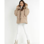 Women's Oversize Plush Hooded Zip-Up Thermal Cotton Coat,Fall & Winter Womenswear,Stylish Long Sleeve Flap Pocket Zipper Outerwear Jacketl