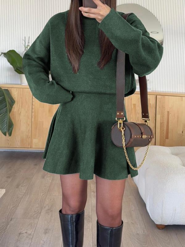Women's Casual Half-High Neck Long Sleeve Knit Dress, Plain Color Loose-Fitting Sweater Dress, Fall & Winter Fashion