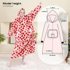 Wearable Blanket Hoodie Oversized Sherpa Fleece Hooded Sweatshirt Blanket with Sleeves,Cozy and Giant Blanket Hoodie Extra Long for Adults Women Winter Gift (Strawberry)