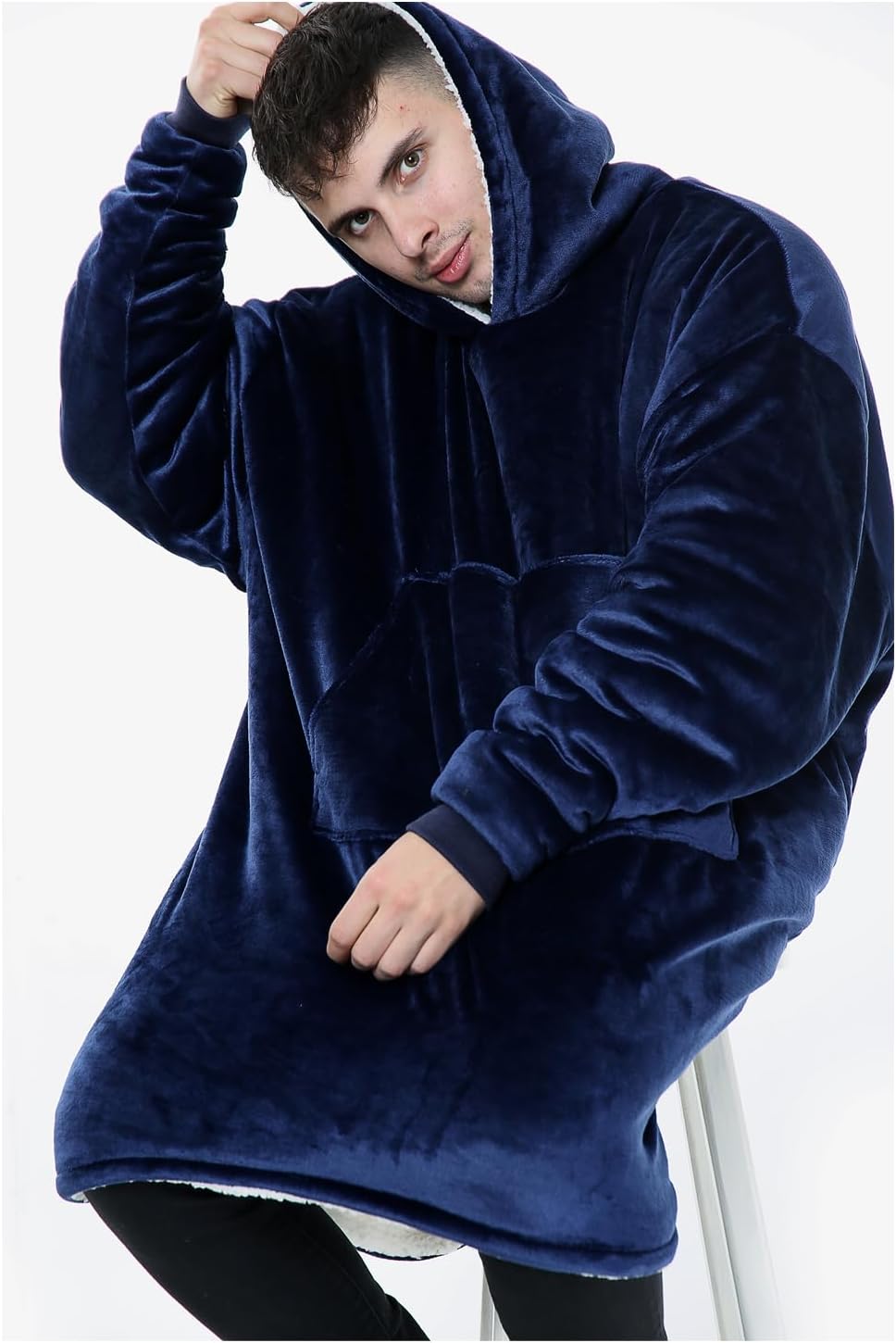 Oversized Hoodie Blanket Men Women, Ultra Soft Sherpa Fleece Warm Cosy Wearable Throw Sweatshirt Snuggle Oodies for Adults Teens with Big Pocket