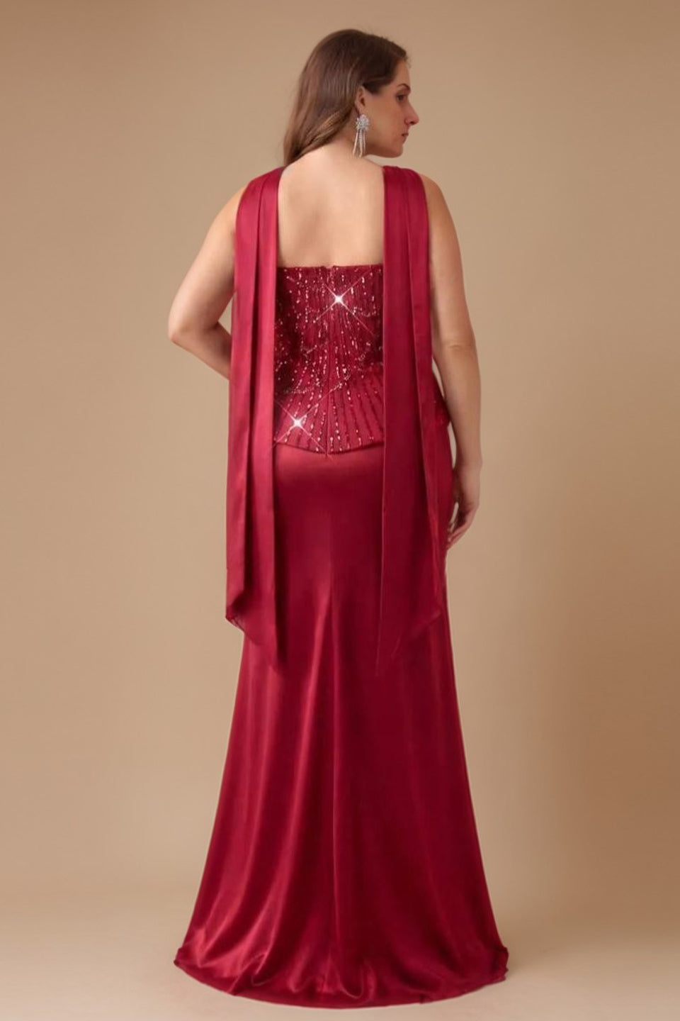 Curveins Plus Size Sequin Strapless Bodycon Maxi Dress with Scarf Detail