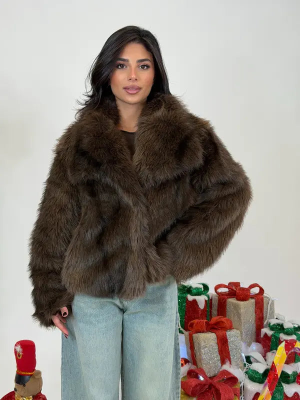 Women's Solid Color Faux Fur Fuzzy Jacket, Casual Long Sleeve Collared Fuzzy Coat for Fall & Winter, Women's Clothing for Daily Wear, Cute Tops