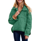 Women's Oversized Puffer Jacket Quilted Dolman Hoodies Pullover Long Sleeve Lightweight Warm Tops with Big Chest Pocket