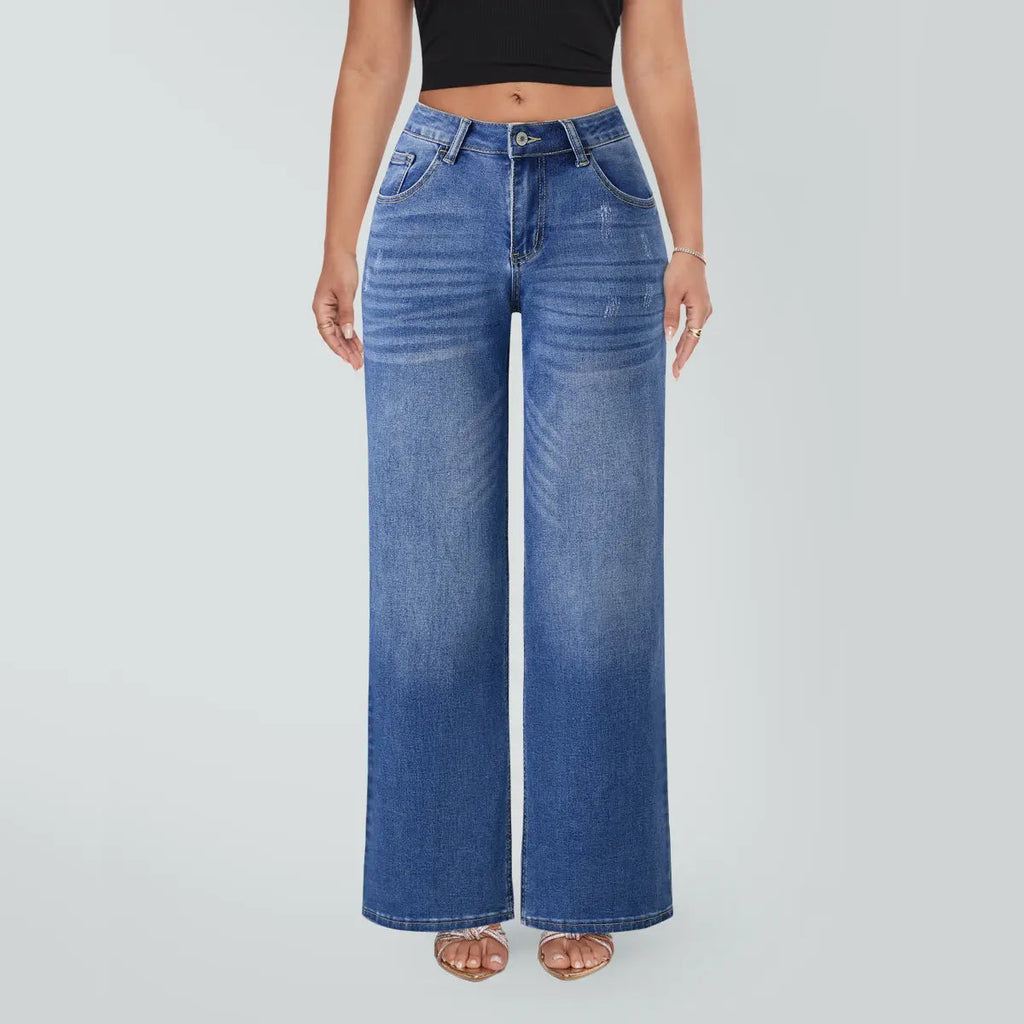 Magic SHAPUM Mid Low Waist BBL Jeans for Women Wide Leg Loose Fit Comfortable Stretchy Denim Pants BLACK B Stretch Denim Tights leg baggy jean